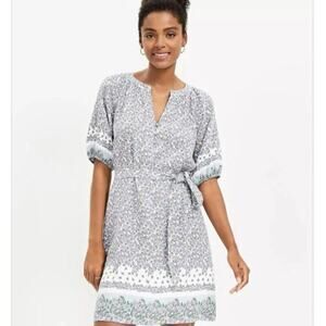 Loft Puff Sleeve Linen Blend Dress Size XS Purple Floral Belted